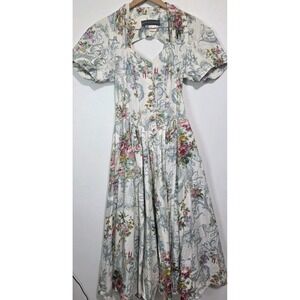 Vintage Karen Alexander Dress Garden Picnic Cotton Coreset Cottage Bow Sz8 EUC